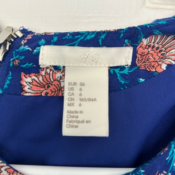 H&M BLUE PINK FLORAL FLIPPY SKATER MINI VTG TEA PARTY PROM DRESS 6 - Picture 5 of 7